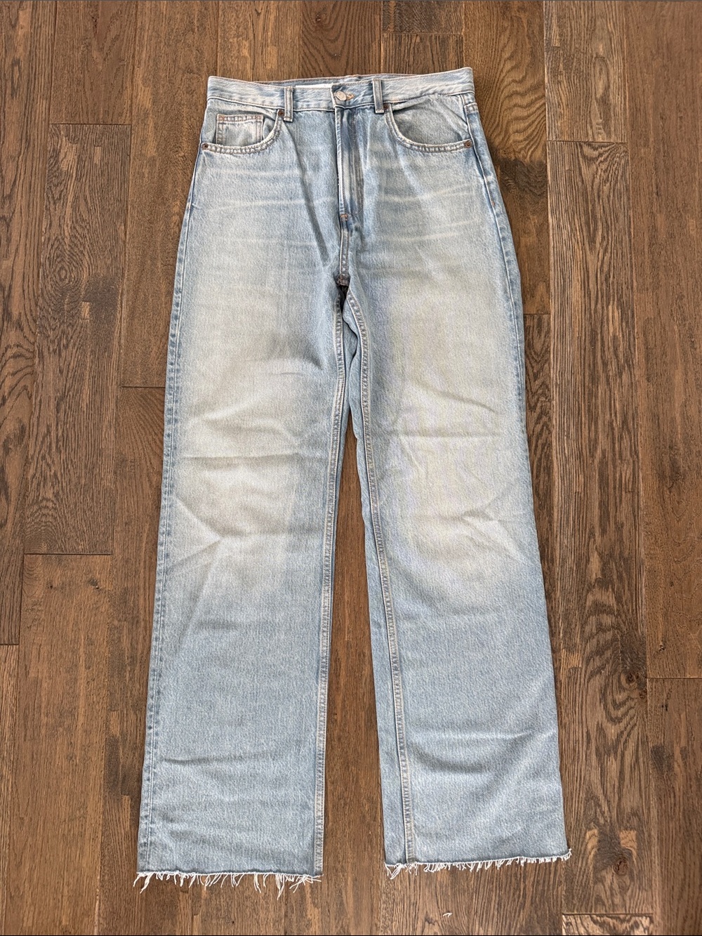 Zara Light Blue Wide-Leg Jeans with Frayed Hem - Picture 1 of 5